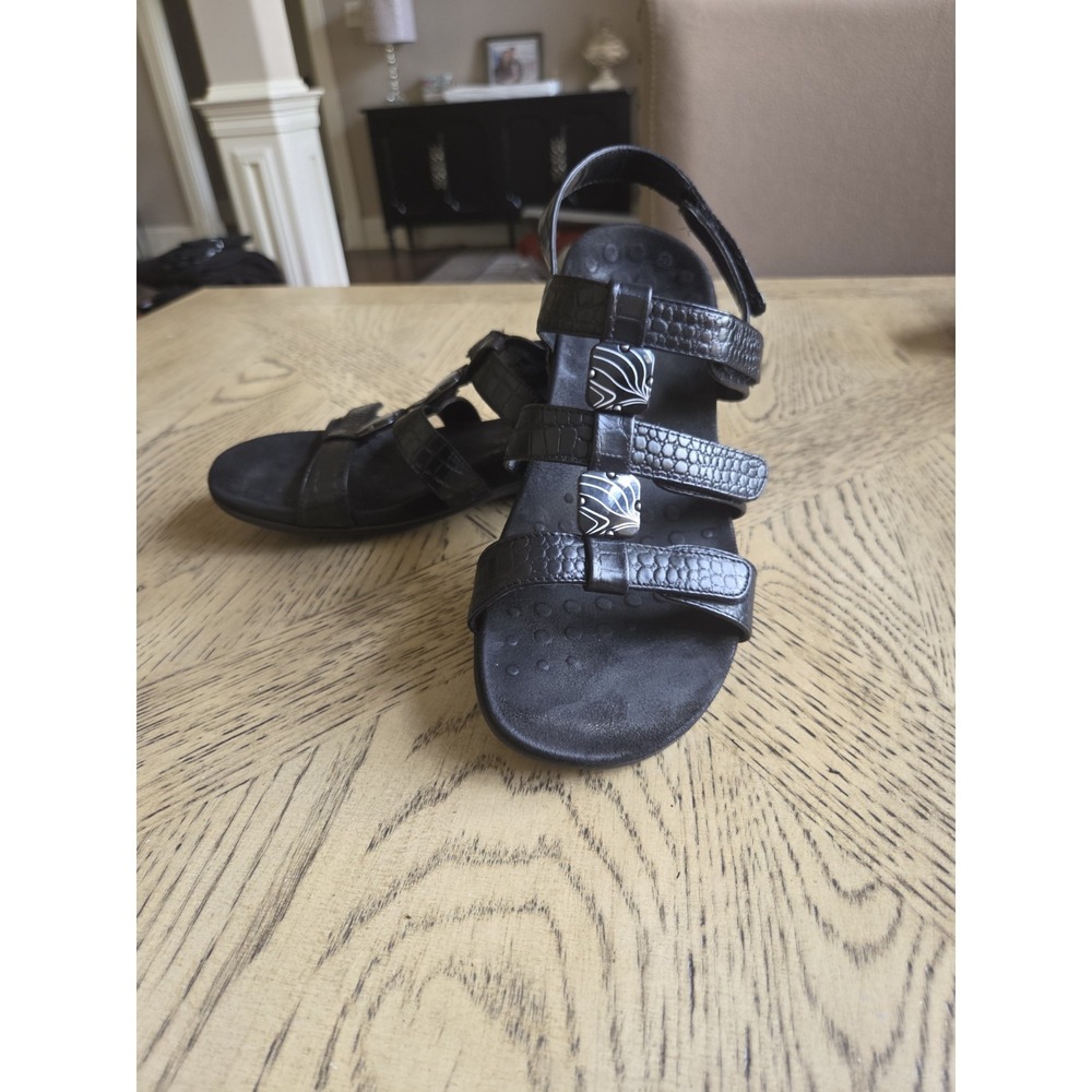 Vionic Amber Black Croc Adjustable Strappy Comfort Sandals Womens Size 9 Black